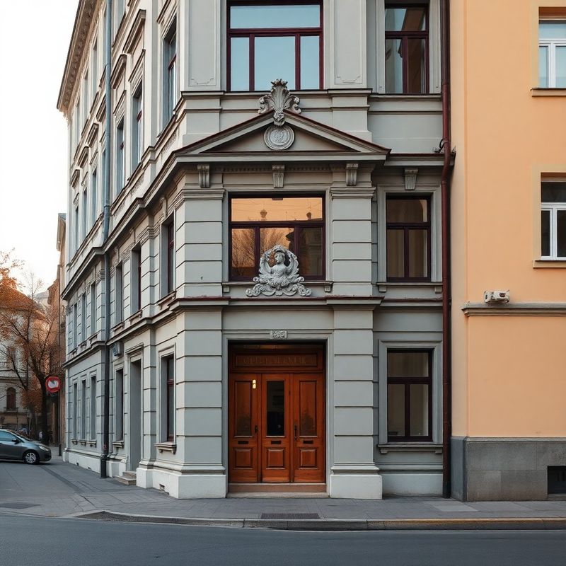 Restored classical building facade on a quiet street in Banská Bystrica, Slovakia